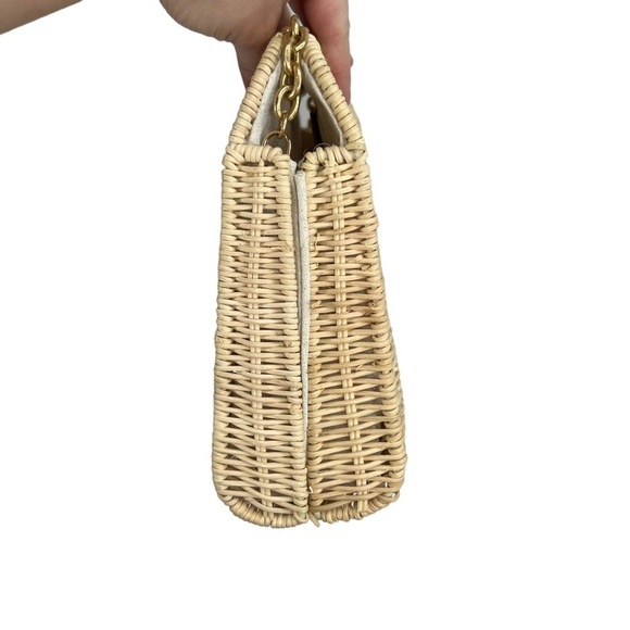 Zara Wicker Woven Basket Gold Chain Handbag Purse - Picture 4 of 14